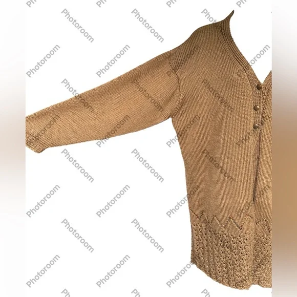VINTAGE OOAK Handmade Warm Brown Knitted Duster Sweater ONE SIZE S - 3XL - Picture 5 of 9